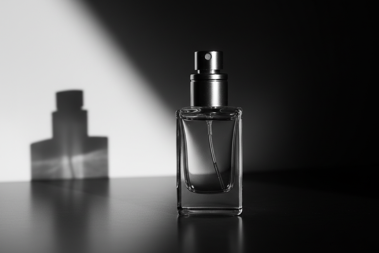 genera una imagen elegante en tonos negros y blanco de un decant